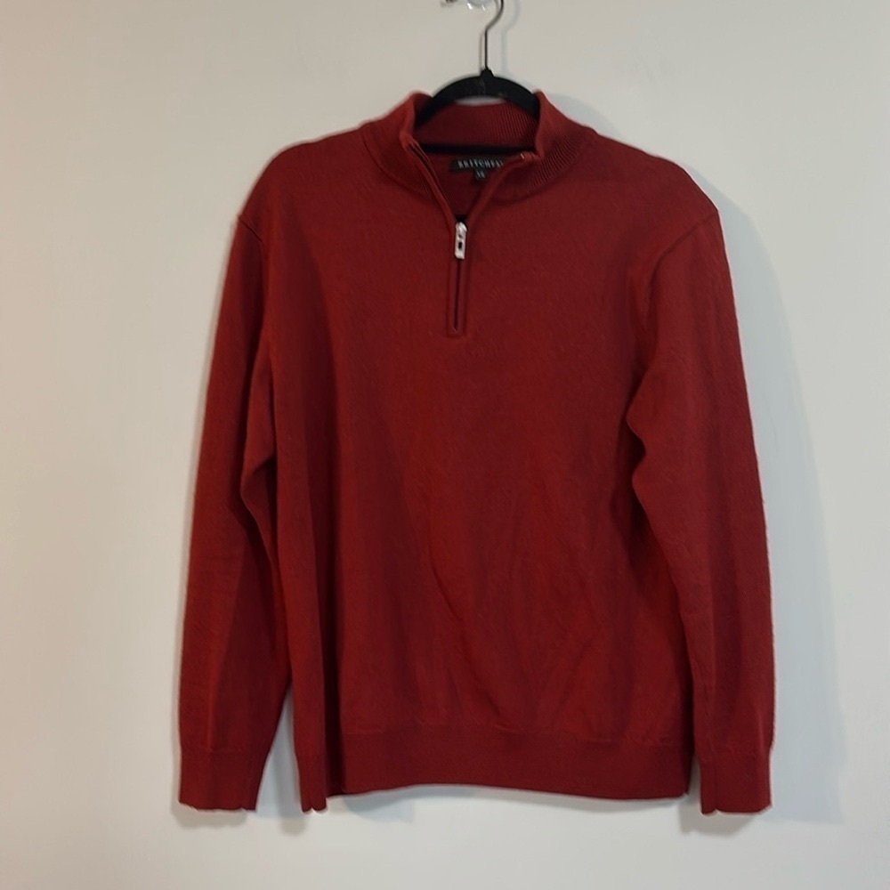Britches 1/4 Zip Merino Wool Blend Long Sleeve Sweater Large Burnt Orange